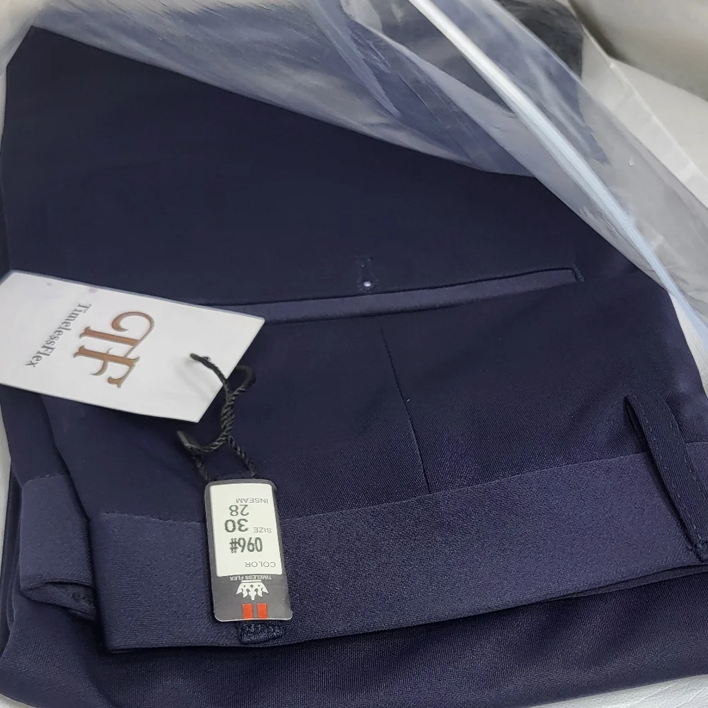 Timeless Flex High Stretch Straight Fit Navy Blue Dress Pants Sz 30x28